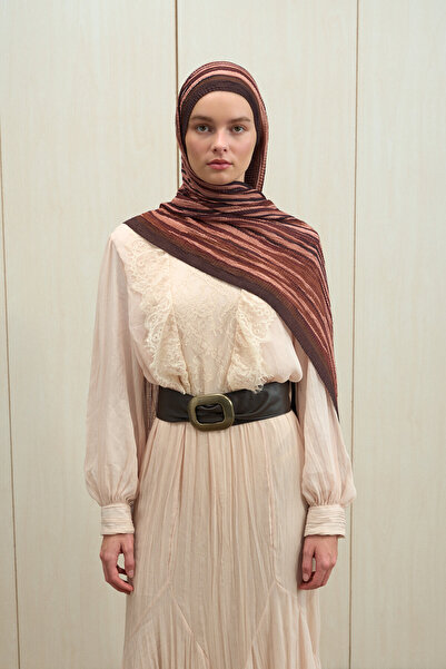 cs camellia scarf Ecru Dreams Muslin Shawl - Crimson Brown