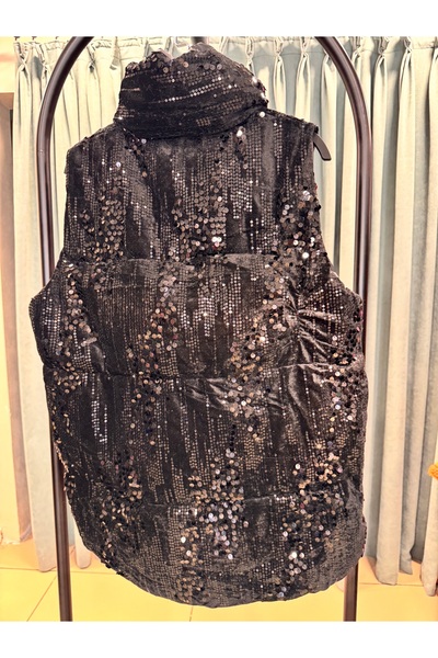 Arzu Yıldırım Butik Payetli İthal Tasarım Taşlı Şişme Yelek siyah