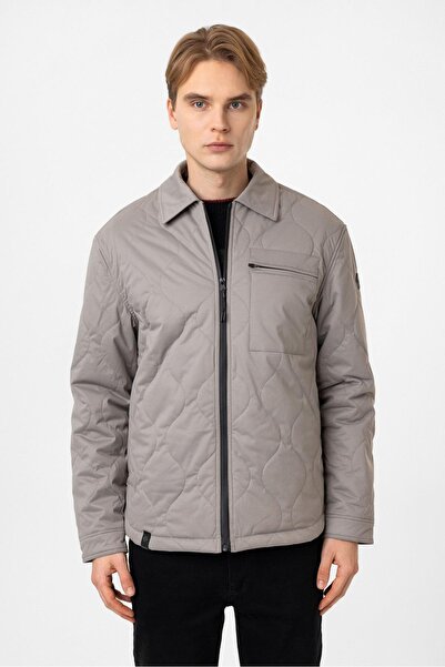 Back And Bond Gri Regular Fit Gömlek Yaka Puffer Mont