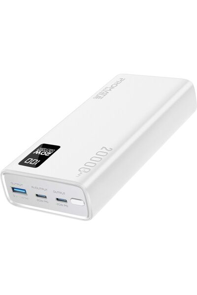 Promate Power Bank, Universal 20000mAh Ultra-Slim Portable Charger with 20W,Bolt-20PD White