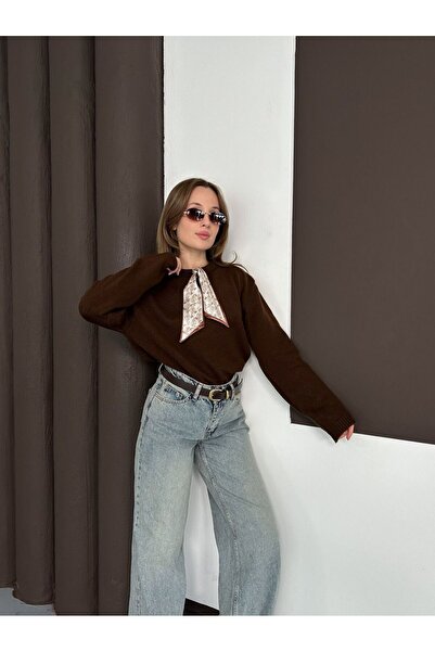 Lamierra Μαλακό γυναικείο πλεκτό πουλόβερ με κασκόλ