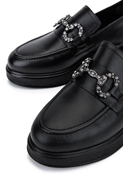 Tamer Tanca Women's Genuine Leather Black Leather Loafer Shoes