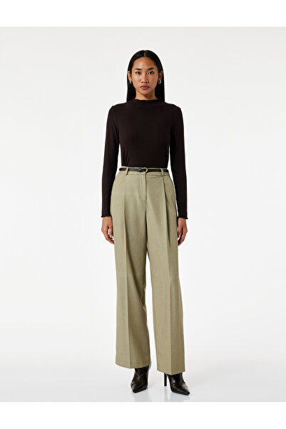 Koton Khaki Women's Belted Palazzo Pants