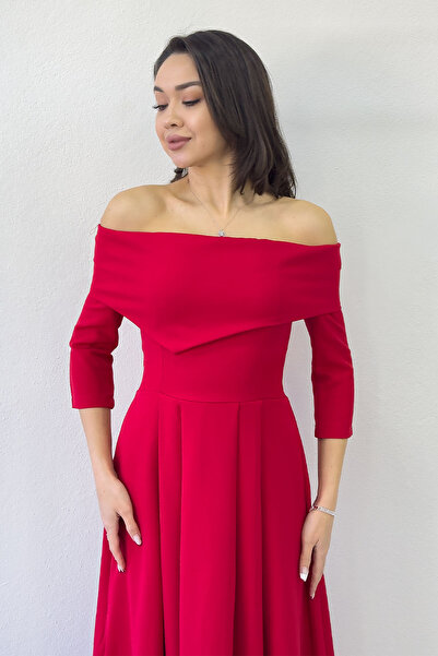 the ZKS Women's Detachable Floral Detail Madonna Collar Midi Length Dress Beige, Burgundy, Black, Red, White