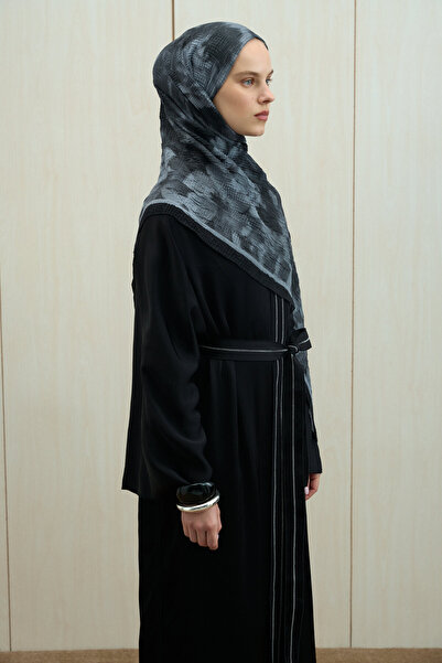 cs camellia scarf Frosted Bloom Muslin Shawl - Black Gray