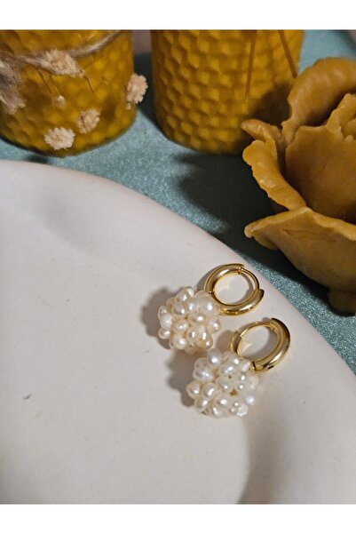 İNCİORA JEWELRY Gerçek Kum İncili Gold Halka Küpe – El Yapımı Zarif Tasarım