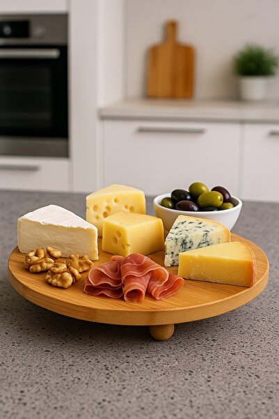 Qerhome Bamboo Top Footed Yvarlak Sunumluk 30 cm (Alg)