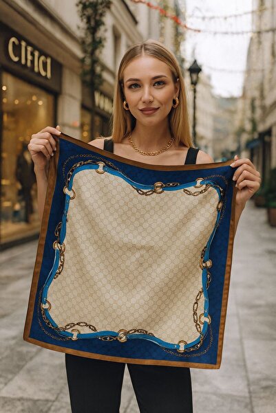 Axesoire 14833 Zincir Desenli Lacivert Çift Tarafı Baskılı Bandana Fular 70x7...