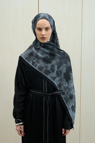 cs camellia scarf Frosted Bloom Muslin Shawl - Black Gray