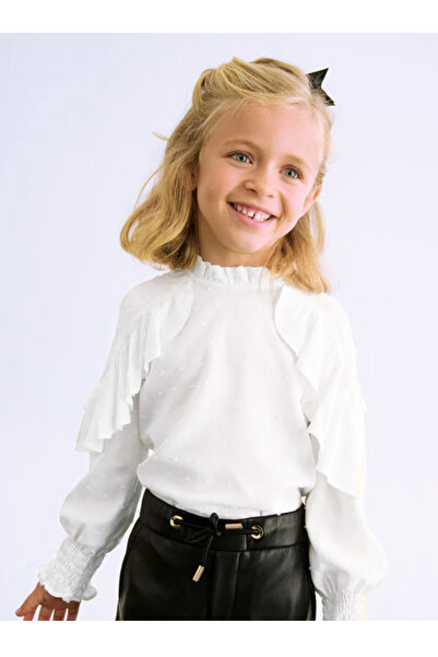 Abel & Lula Abel Lula Girls' Ruffled Long Sleeve Blouse - White