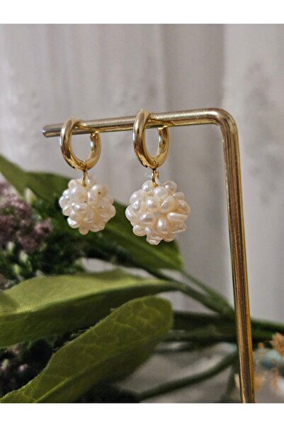 İNCİORA JEWELRY Gerçek Kum İncili Gold Halka Küpe – El Yapımı Zarif Tasarım