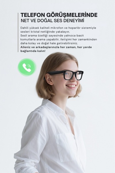 OptX Smart Akıllı Gözlük – Yapay Zeka (AI), Kamera, Bluetooth, Müzik, IPX5