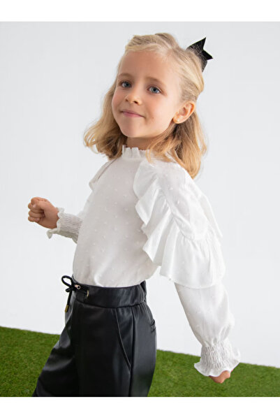 Abel & Lula Abel Lula Girls' Ruffled Long Sleeve Blouse - White