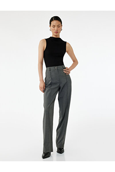 Koton بنطلون بدلة رمادي مضلع للنساء