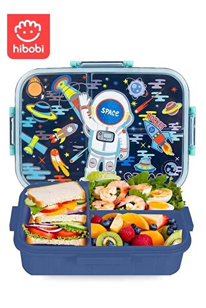 hibobi صندوق غداء بينتو للأطفال - أزرق فضائي، آمن للاستخدام في الميكروويف/غسا...