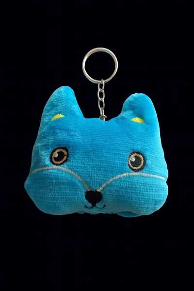 KAYLANIN DÜNYASI سلسلة مفاتيح من القطيفة على شكل قطة زرقاء - سلسلة مفاتيح ناع...