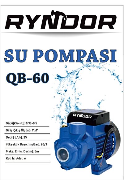 Ryndor Elektrikli Su Pompası Qb 60 Micro Vortex Pompa Su Pompası 0.5 Hp 0.37 ...