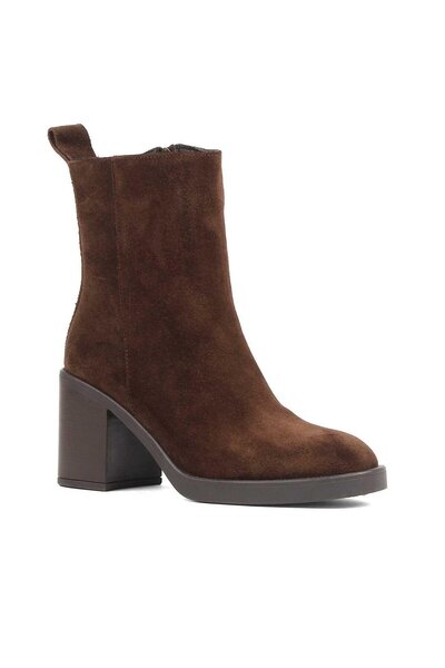 Celal Gültekin Kadın Kahverengi Kalın Topuklu Süet Deri Bot