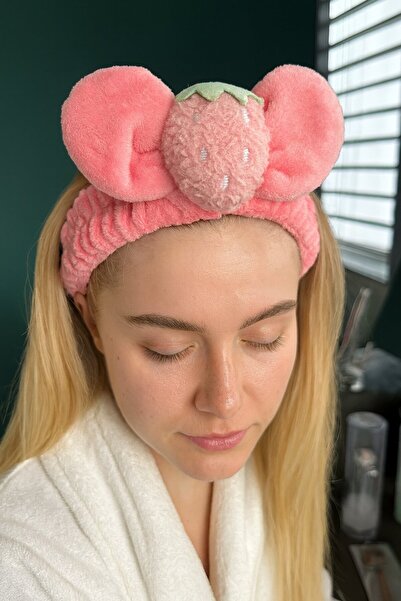 TAKIŞTIR Fuşya Renk Çilek Figürlü Peluş Saç Bandı