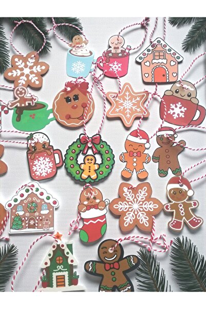 Armada Set de 20 de ornamente colorate pentru copac din carton cu tema omul de prăjitură de Crăciun (prăjitură de ghimbir) - Set de carduri cadou (6×7cm)