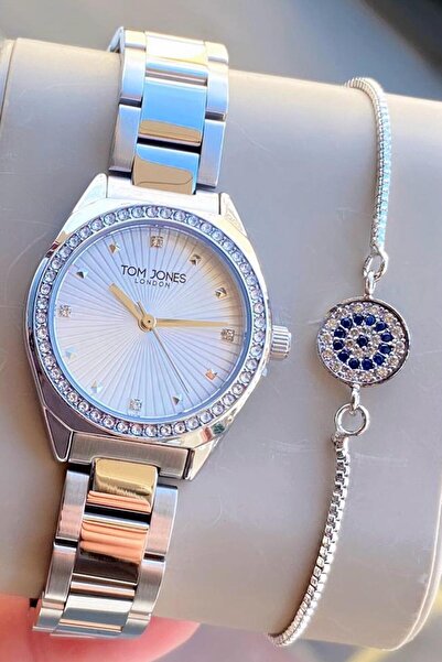 Tom Jones kadın kol saati gümüş çelik orjinal 3 atm su geçirmez 2 yıl garanti...