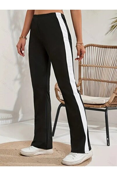 ALPACO Women's High Waist Side Striped Detail Slit Viscose Two Thread Pants