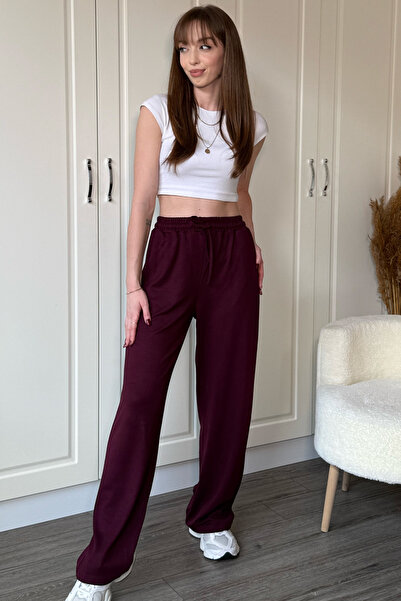 Dilay Gökoğlu Butik Modal Soft Textured Comfortlux Wide Leg Claret Red Trousers