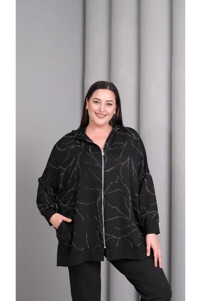 Ebsumu Γυναικείο φούτερ μεγάλου μεγέθους με κουκούλα μαύρο