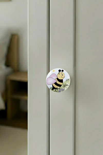 MegaVitrin 5Pcs Porcelain Bee Pattern Children's Room Furniture Handle Ceramic Drawer Cabinet Knob