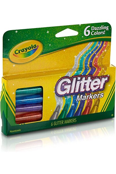 Crayola Glitter Coloring Pens, Assorted Colors - 6 Count (58-8629), Bold Tip