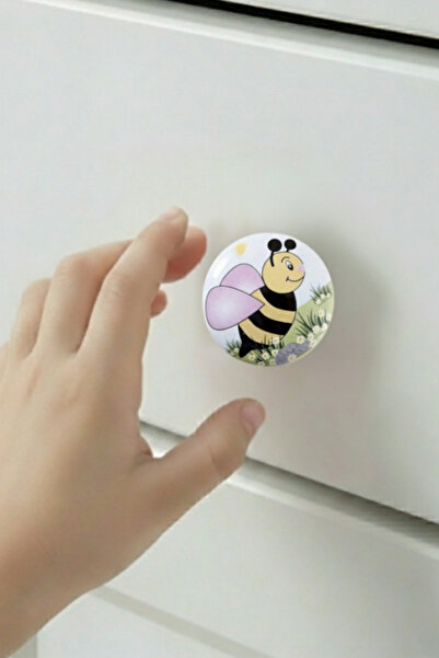 MegaVitrin 5Pcs Porcelain Bee Pattern Children's Room Furniture Handle Ceramic Drawer Cabinet Knob
