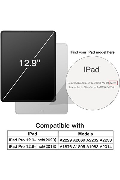 JETech حافظة لجهاز iPad Pro مقاس 12.9 بوصة (2020/2018) متوافقة مع قلم Apple، مع خاصية السكون/التنشيط التلقائي - أسود