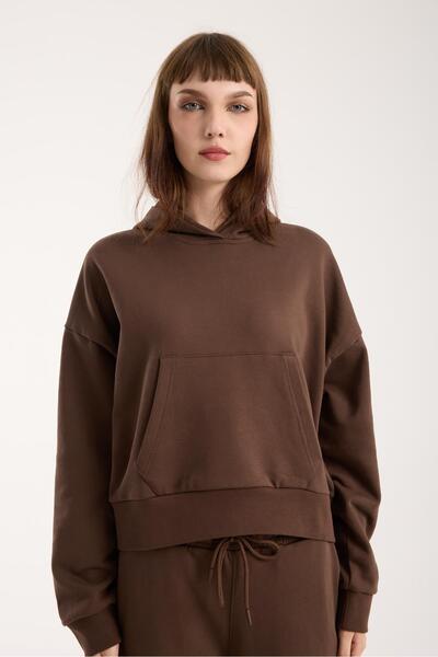 Store 100% Cotton Hooded Women's Sweatshirt with Front Pocket Detail