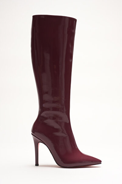 Ayakkabı Ateşi Cizme de damă cu toc înalt sub genunchi Limbo din piele lacuit...