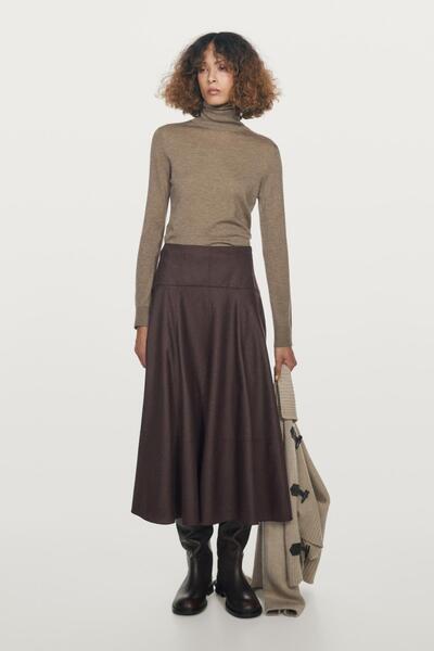 Massimo Dutti Robalı yün karışımlı midi etek