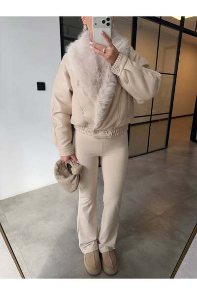 BB Bensu Buyruk İSPANYOL PAÇA EKRU TAYT