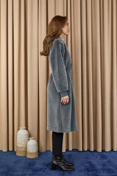 Puane Women's Tunneled Waist Hooded Long Fox Coat - 15234Kbn - Antracite