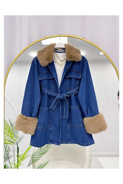 YEDİLALE Fur-Detail Belted Denim Jacket
