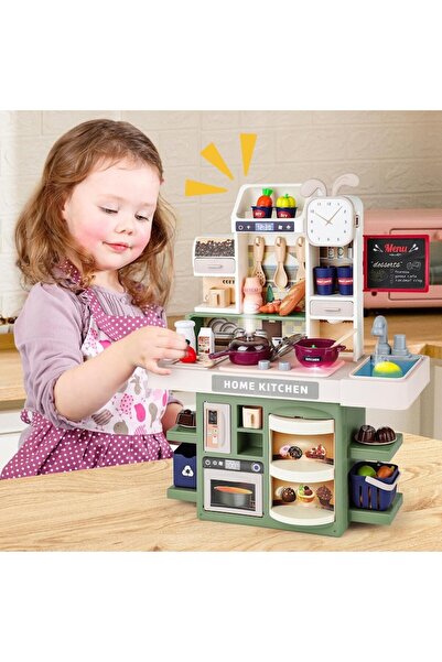 Wacorresi Children's Play Kitchen - 37 pcs, Sink with Water Circuit, Fridge, Stove, Green