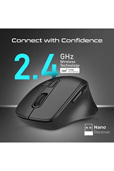Promate Wireless Mouse, Ergonomic Silent Click Optical 2.4GHz,2200DPI, USB Nano Receiver-Samit Black