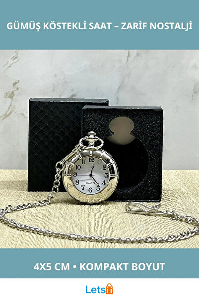 Letsii Özel Kutulu Gümüş Kaplama Köstekli Cep Saati