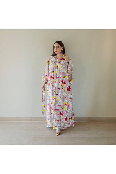 LINELLE فستان نسائي كاجوال – ماكسي مطبوع بأزرار من الرايون