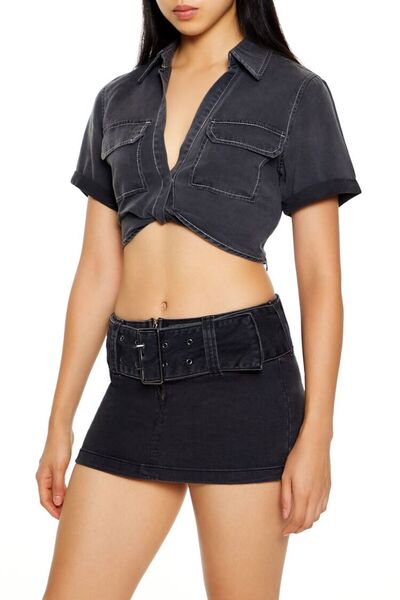 Forever 21 Önden Bağlama Detaylı Crop Gömlek