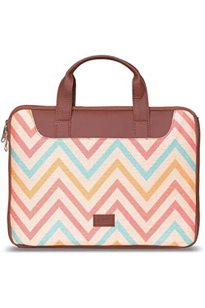 007 ZOUK Handmade Wave Beach Shoulder Bag, Faux Leather & Jute, L-Zip, Multi-color, 15.6" Laptop Bag