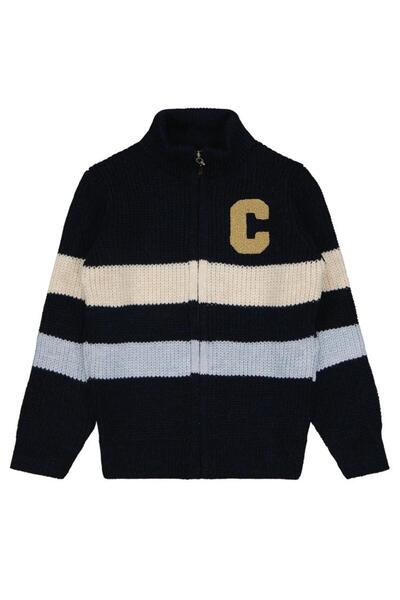 Civil Boys سترة مخططة مطرزة للأطفال من عمر 2-5 سنوات - أزرق داكن للأعمار من 2-3 سنوات