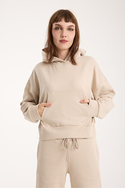 Store 100% Cotton Hooded Women's Sweatshirt with Front Pocket Detail