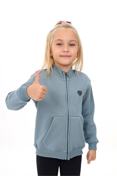 Toontoy Dark Mint Girl's Mock Neck Zippered Pocket Embroidery Printed Knitted...