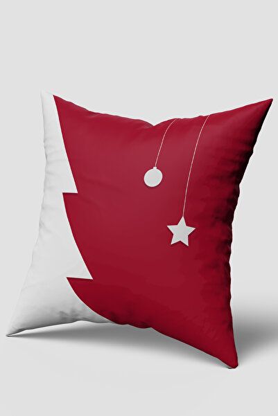 EsnafAli Husă pentru pernă cu model de bile de Crăciun roșu și alb și stea