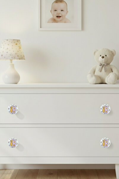 MegaVitrin 5 Pieces Porcelain Butterfly Patterned Children's Room Furniture Handle Ceramic Drawer Cabinet Knob