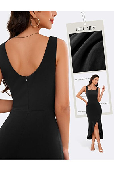 OEM Elegant long dress, fitted, sleeveless, black S